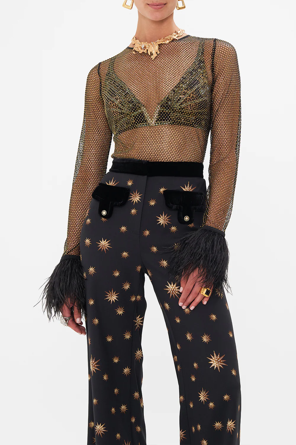 CRYSTAL MESH TOP WITH FEATHERS SOUL OF A STAR GAZER - Image 5