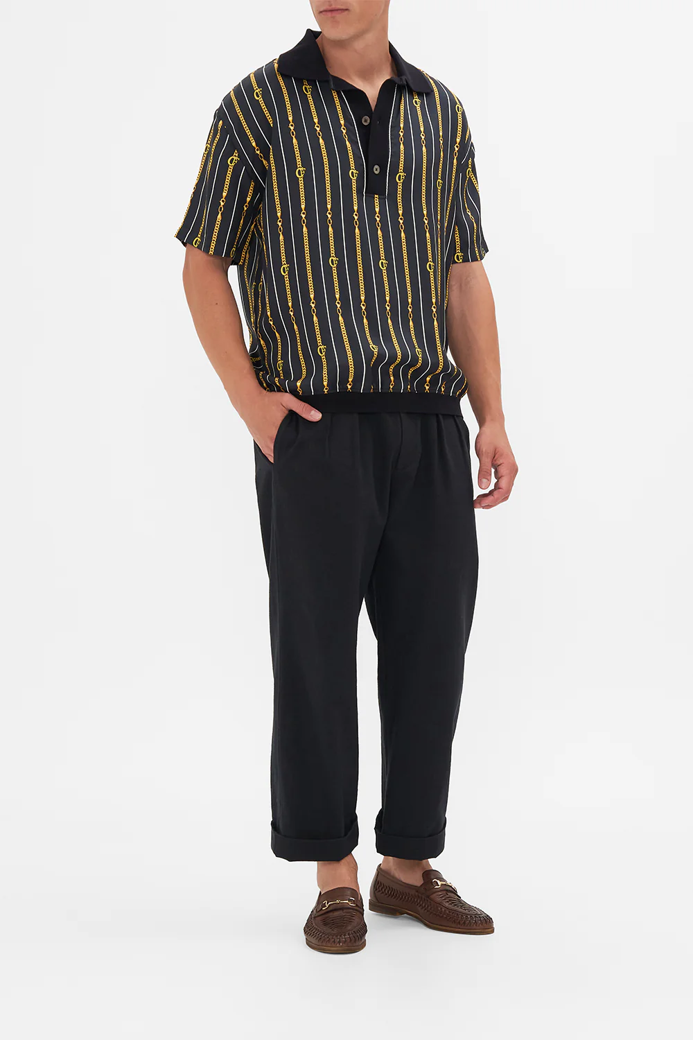 WOVEN SHORT SLEEVE POLO SHIRT COAST TO COAST