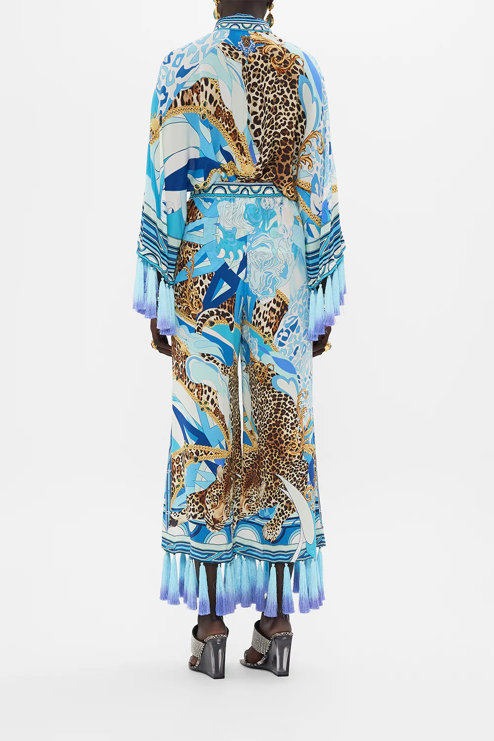 CROPPED LOUNGE PANT WITH OMBRE SILK TASSELS SKY CHEETAH - Image 2