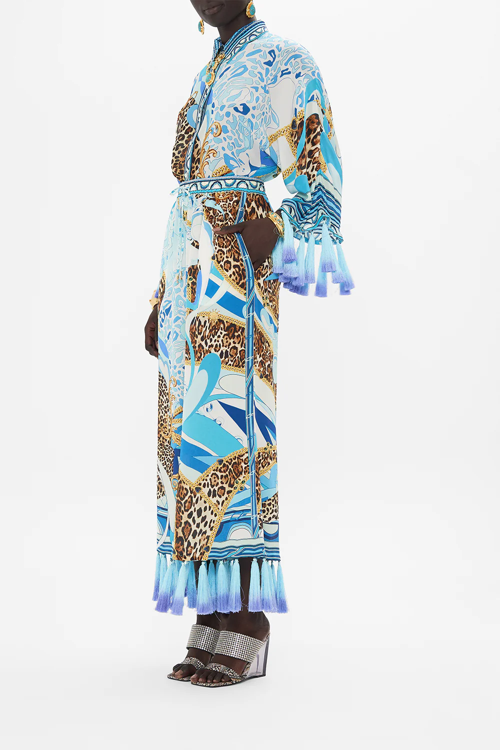CROPPED LOUNGE PANT WITH OMBRE SILK TASSELS SKY CHEETAH - Image 4