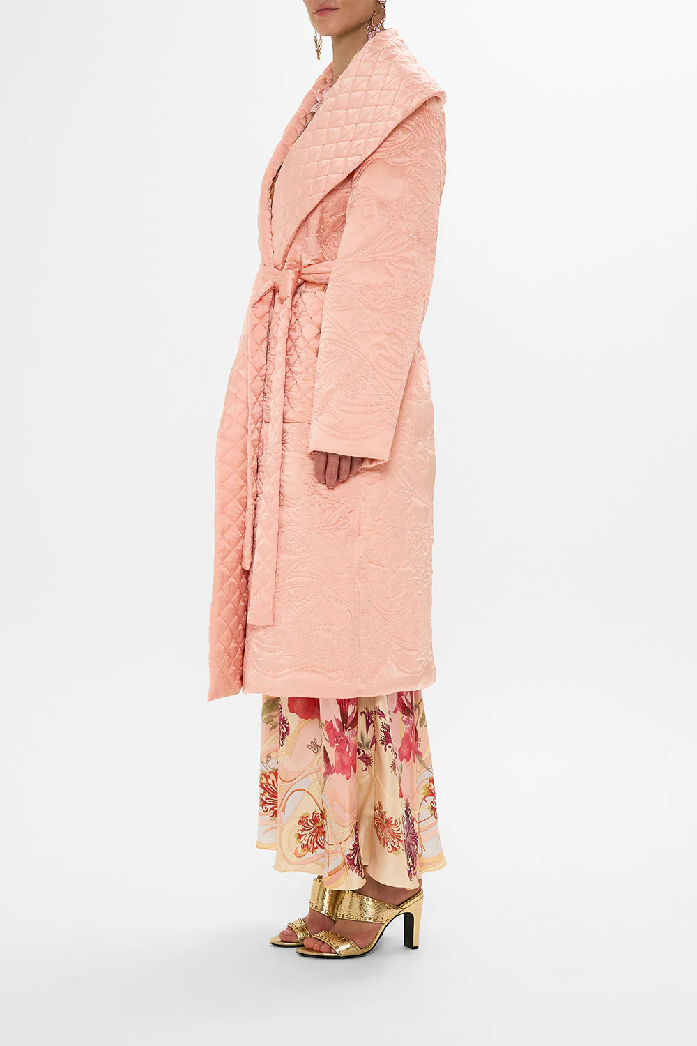 QUILTED LONG WRAP COAT BLOSSOMS AND BRUSHSTROKES - Image 4