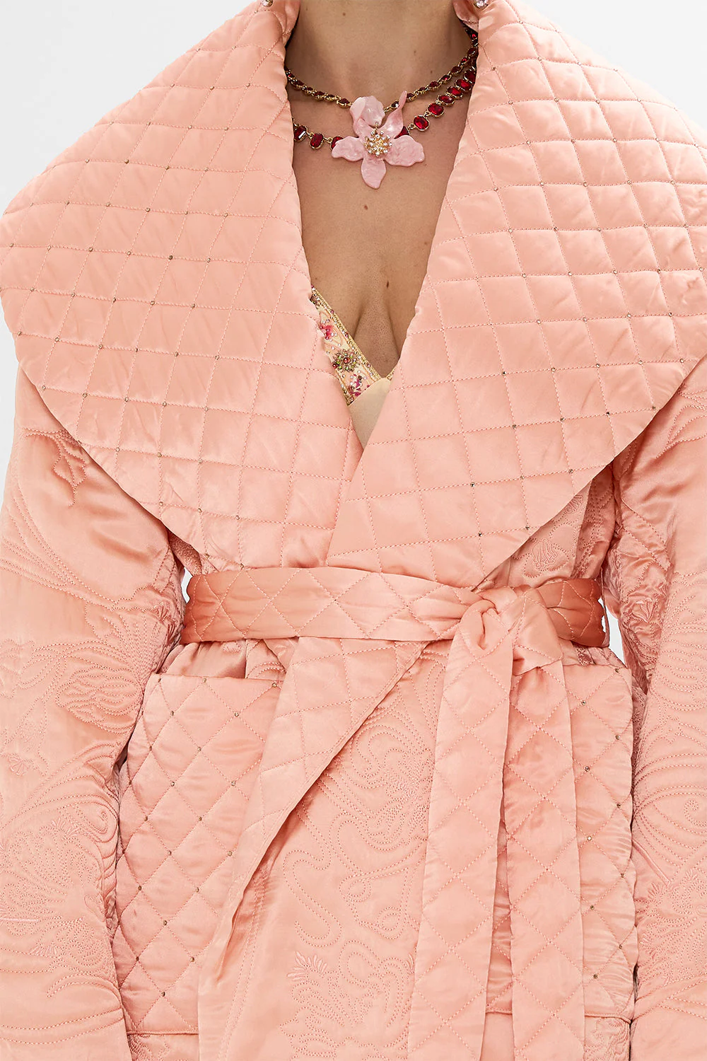 QUILTED LONG WRAP COAT BLOSSOMS AND BRUSHSTROKES - Image 6