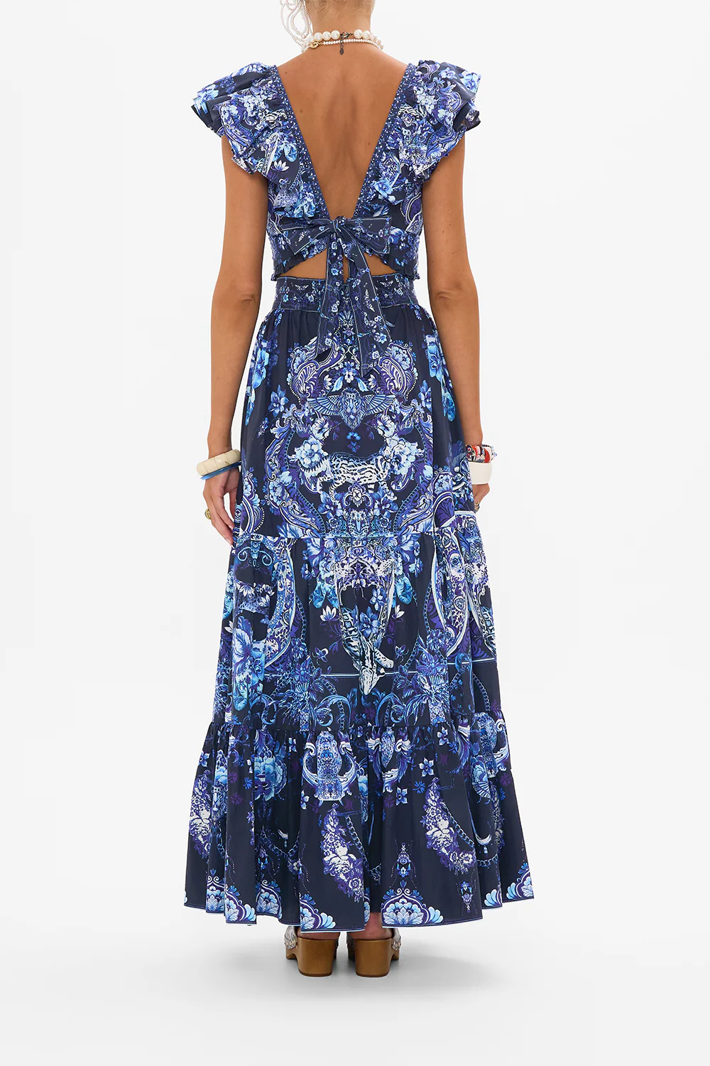DEEP V FRILL SHORT SLEEVE TOP DELFT DYNASTY - Image 2