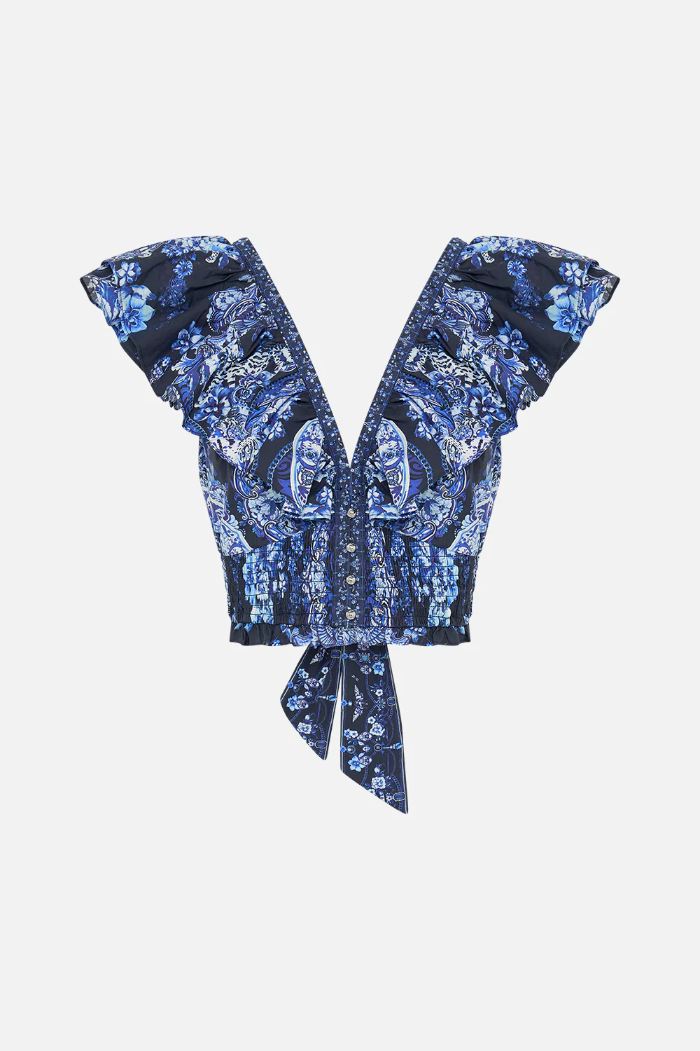 DEEP V FRILL SHORT SLEEVE TOP DELFT DYNASTY - Image 3