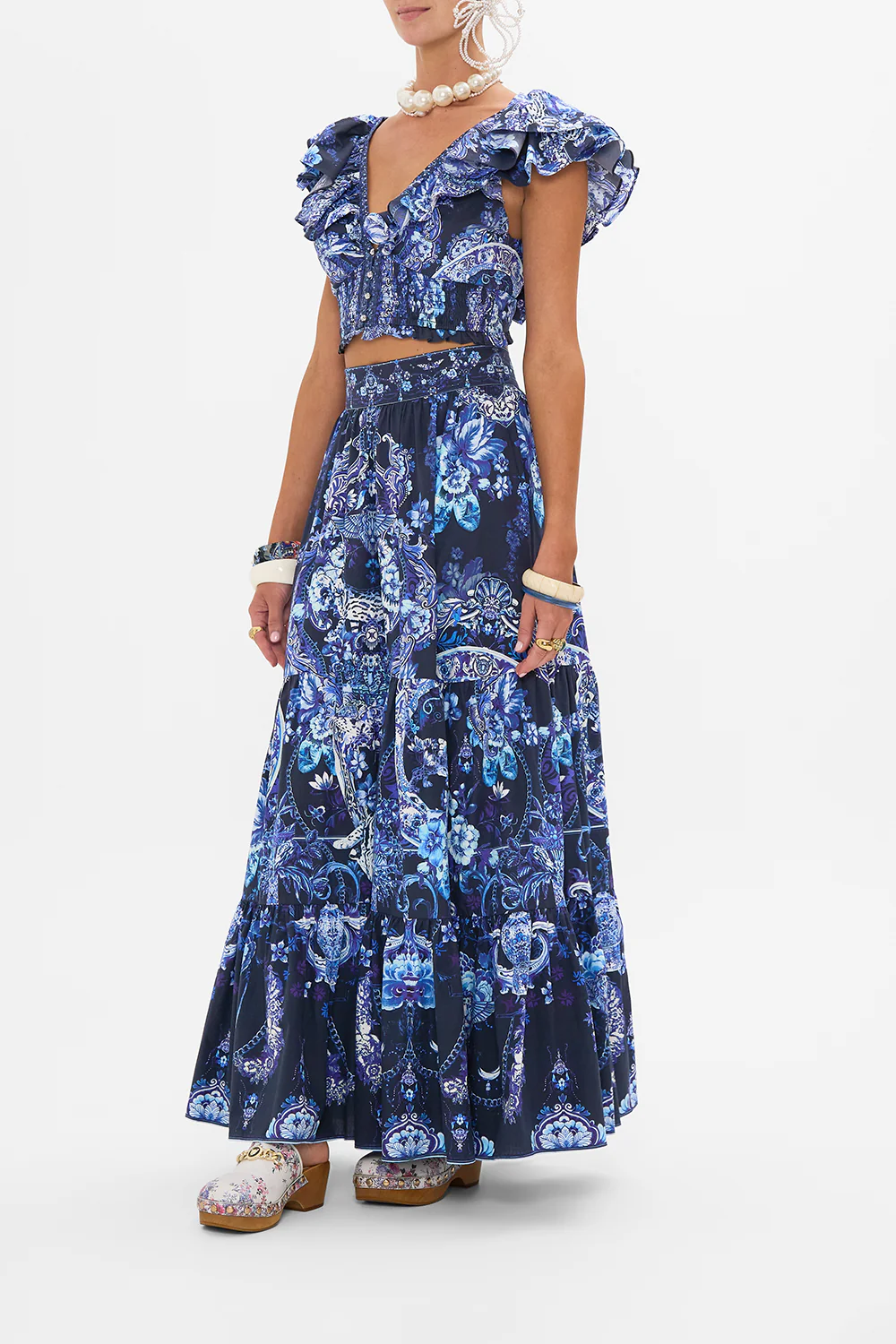 DEEP V FRILL SHORT SLEEVE TOP DELFT DYNASTY - Image 4