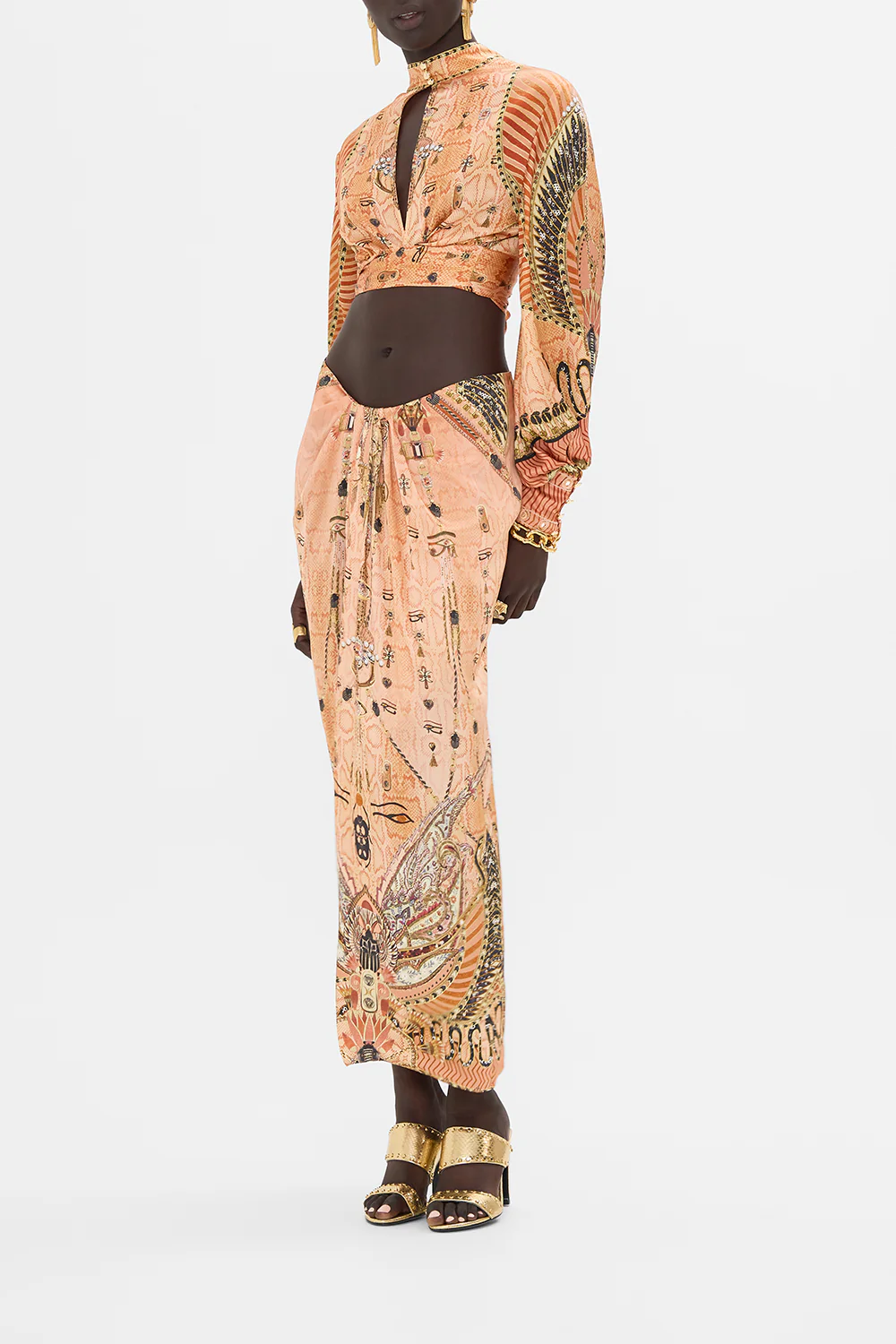 DRAPE FRONT SKIRT WITH SPLIT KINGDOM OF HEIROGLYPHS - Image 4