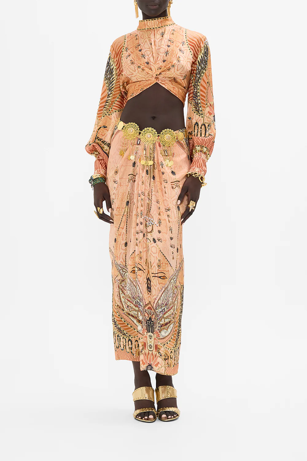 DRAPE FRONT SKIRT WITH SPLIT KINGDOM OF HEIROGLYPHS - Image 7