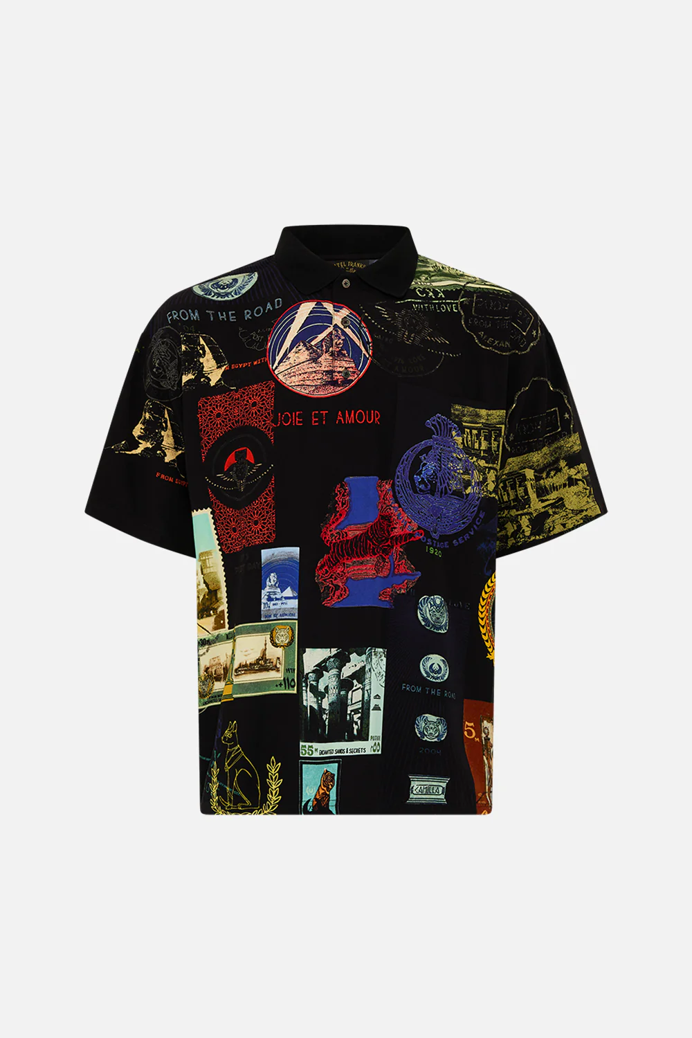 RELAXED FIT WOVEN POLO SHIRT LANDMARKS AND LOVE LETTERS - Image 3