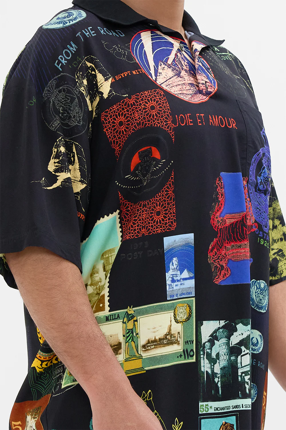 RELAXED FIT WOVEN POLO SHIRT LANDMARKS AND LOVE LETTERS - Image 6