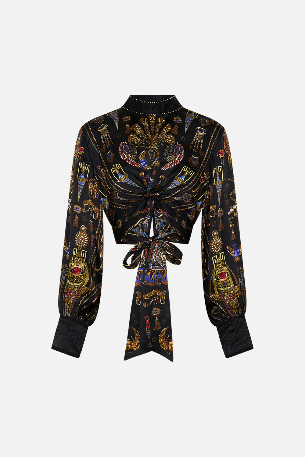 LONG SLEEVE HIGH NECK TOP WITH FRONT KNOT CARTOUCHE KINGDOM - Image 3