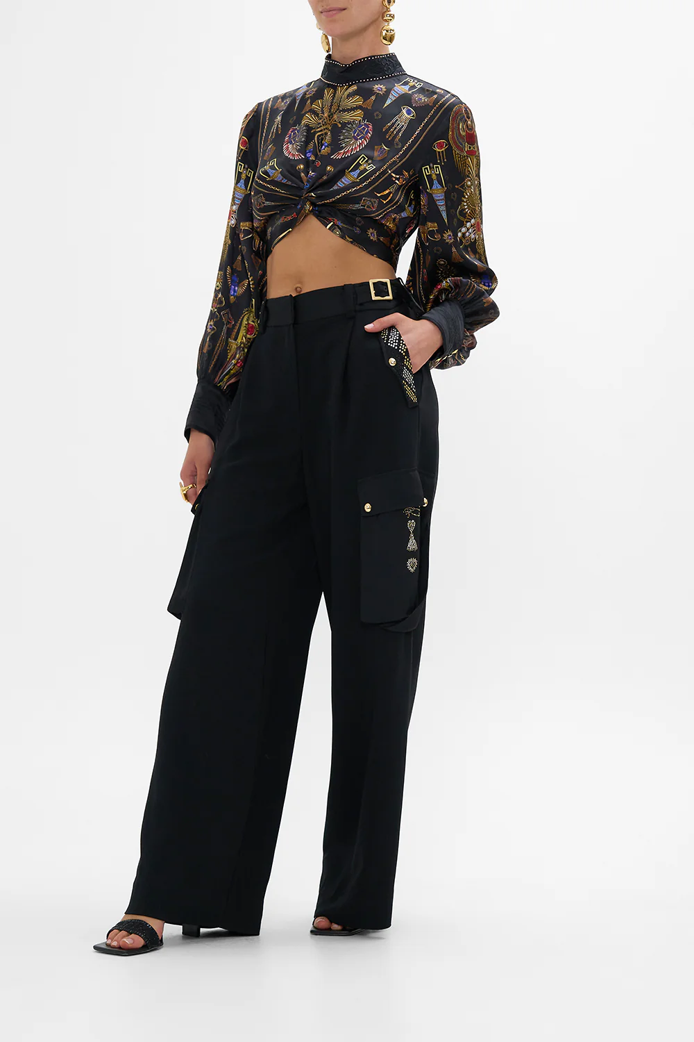 LONG SLEEVE HIGH NECK TOP WITH FRONT KNOT CARTOUCHE KINGDOM - Image 4