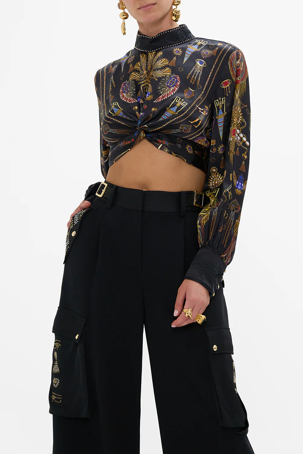 LONG SLEEVE HIGH NECK TOP WITH FRONT KNOT CARTOUCHE KINGDOM - Image 5