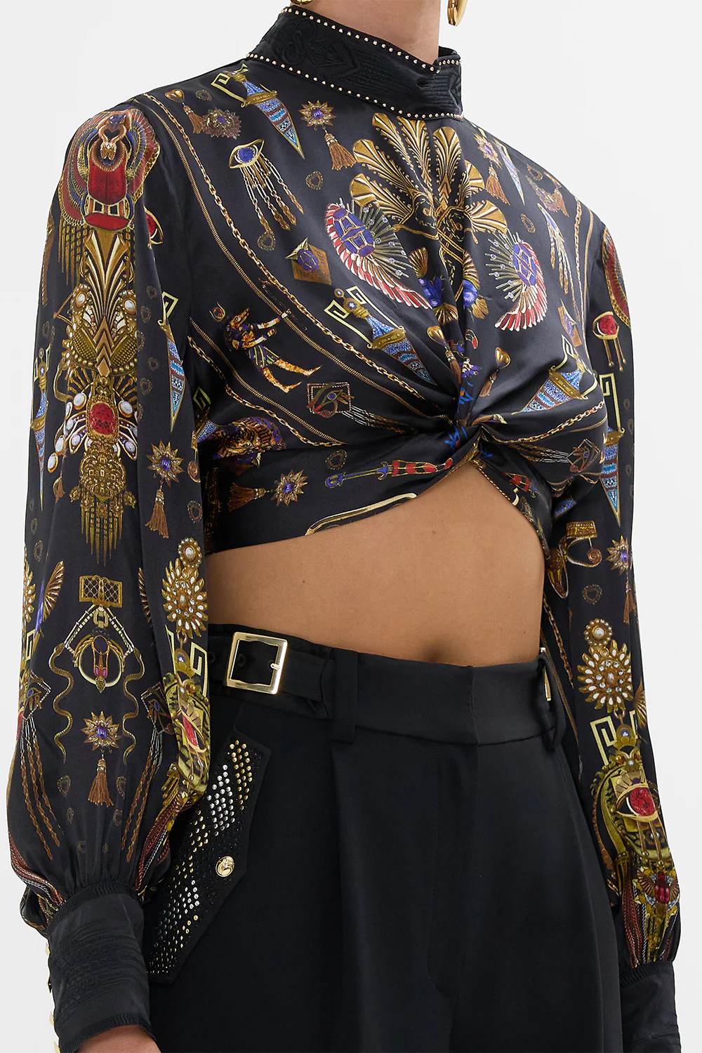 LONG SLEEVE HIGH NECK TOP WITH FRONT KNOT CARTOUCHE KINGDOM - Image 6