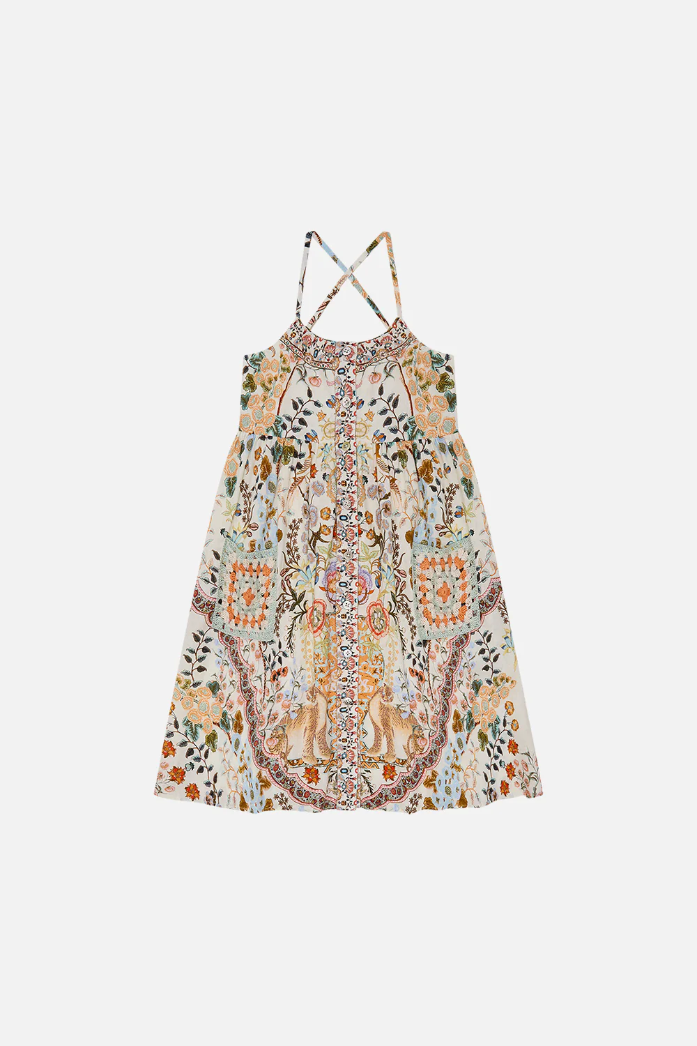 KIDS STRAPPY MIDI DRESS WITH CROCHET PCKTS 4-10 IN HONOUR OF HEIRLOOMS