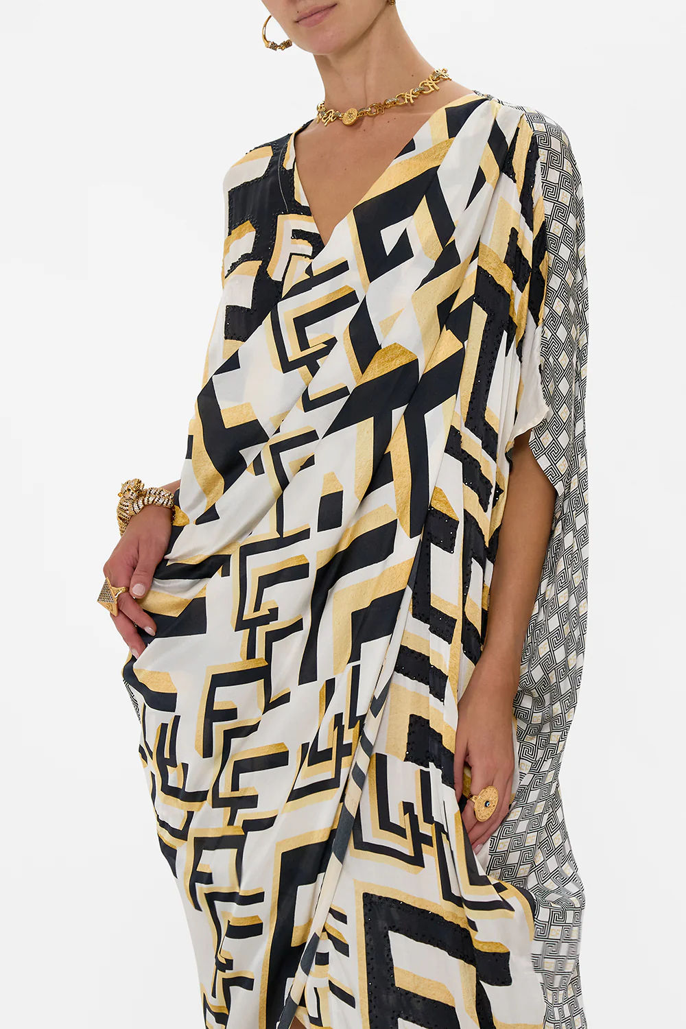V NECK GATHERED SHOULDER DRAPED KAFTAN TEMPLES OF DENDARA - Image 5