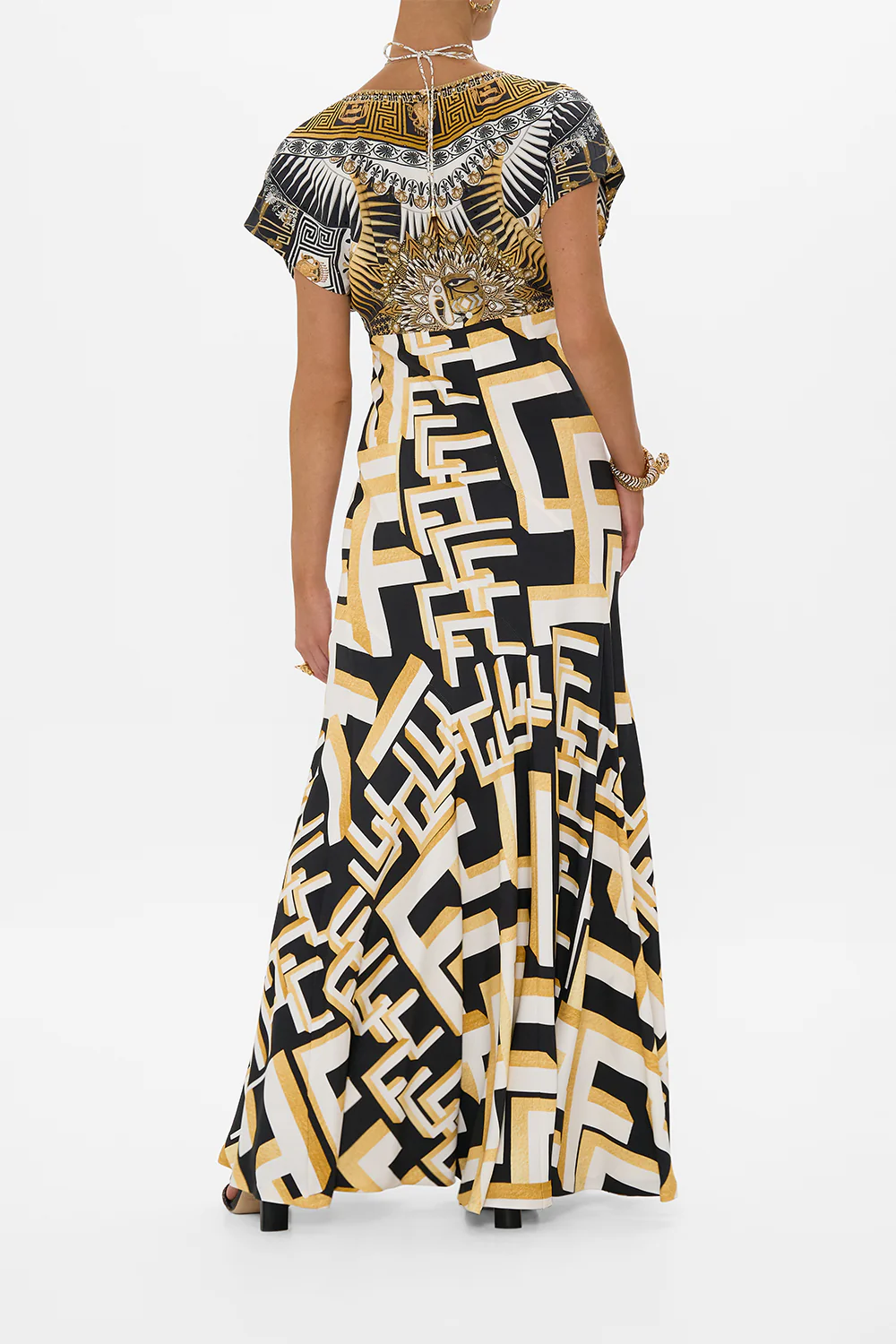V NECK HARDWARE DRESS WITH NECK TIE TEMPLES OF DENDARA - Image 2
