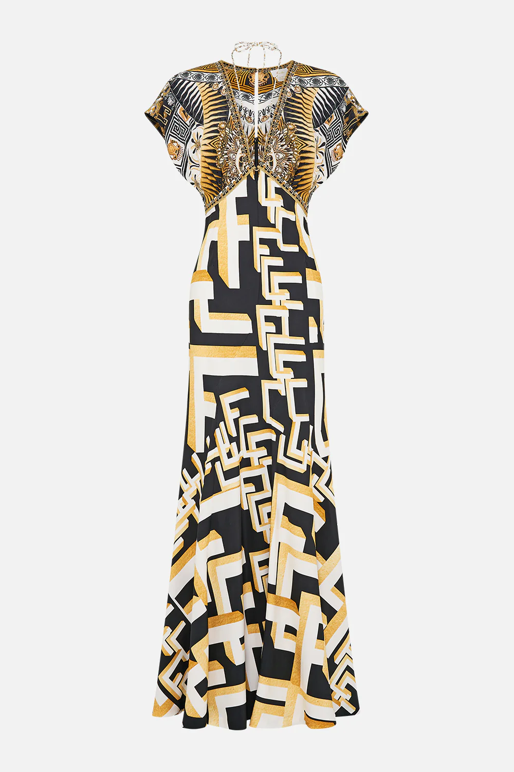 V NECK HARDWARE DRESS WITH NECK TIE TEMPLES OF DENDARA - Image 3