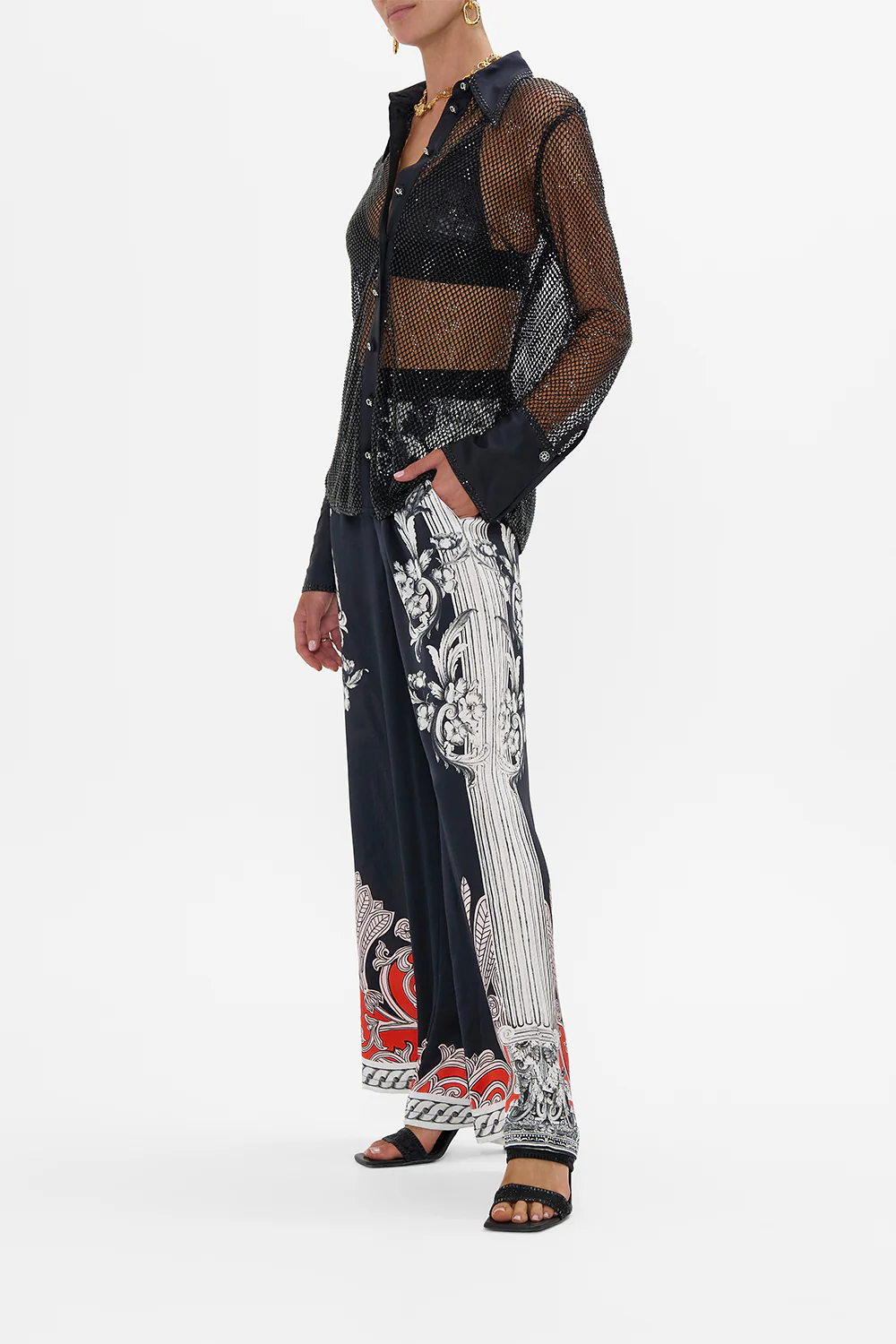 CRYSTAL MESH SHIRT WITH SILK CONTRAST MARK OF MEDUSA - Image 4