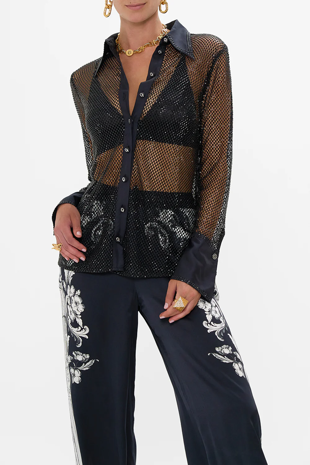 CRYSTAL MESH SHIRT WITH SILK CONTRAST MARK OF MEDUSA - Image 5