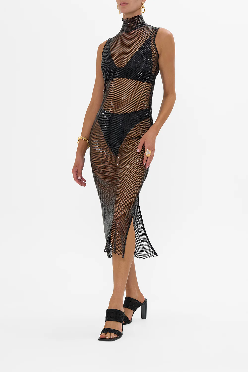 SLEEVELESS TURTLE NECK CRYSTAL MESH DRESS MARK OF MEDUSA - Image 4