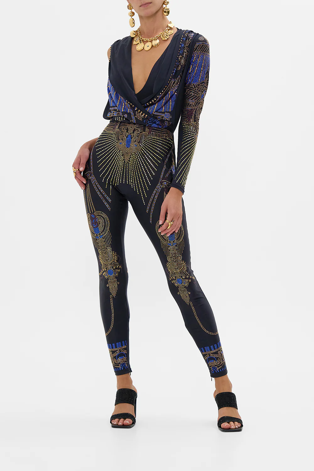 ONE SLEEVE HOODED CATSUIT SOLID BLACK