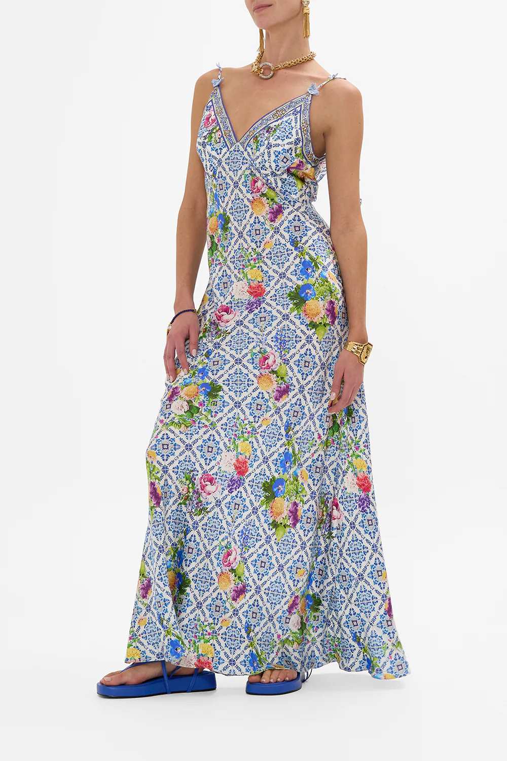 V NECK FULL LENGTH BIAS SLIP DRESS WALL TO WALL WONDERS - Image 4