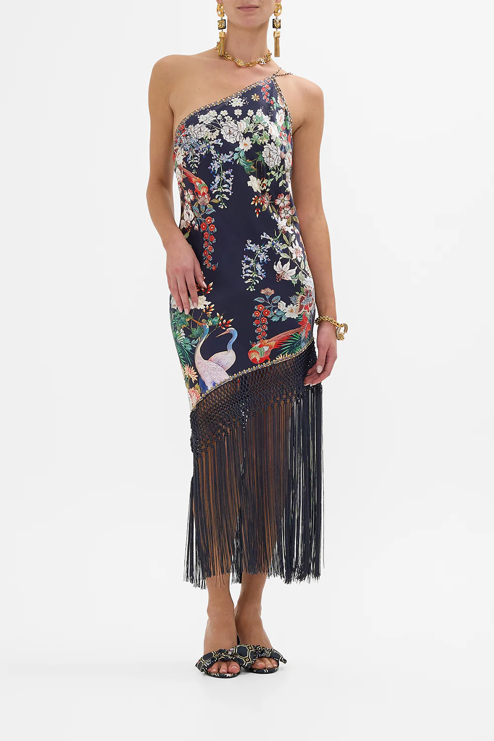ONE SHOULDER DRESS WITH MACRAME FRINGING PALACIO POETRY