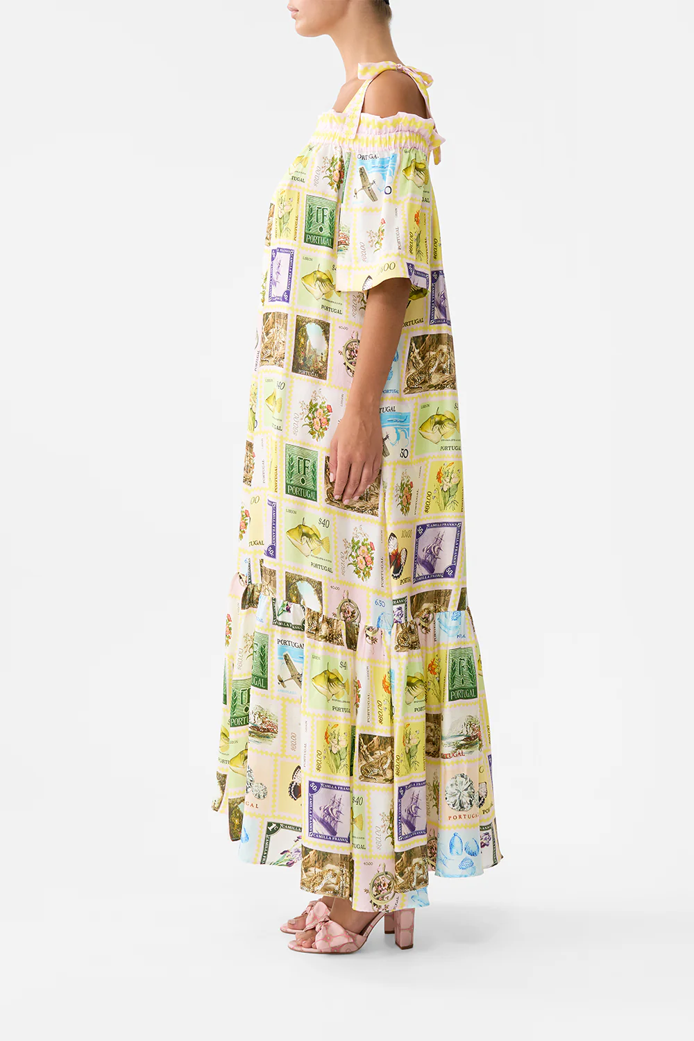 LONG OFF SHOULDER FRILL DRESS WITH STRAPS WITH LOVE FROM LISBON - Image 4