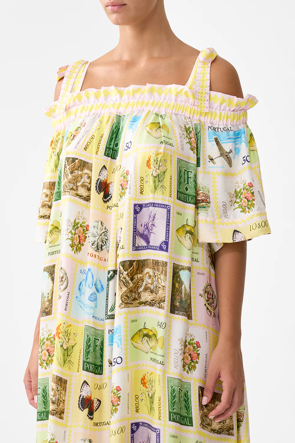 LONG OFF SHOULDER FRILL DRESS WITH STRAPS WITH LOVE FROM LISBON - Image 5