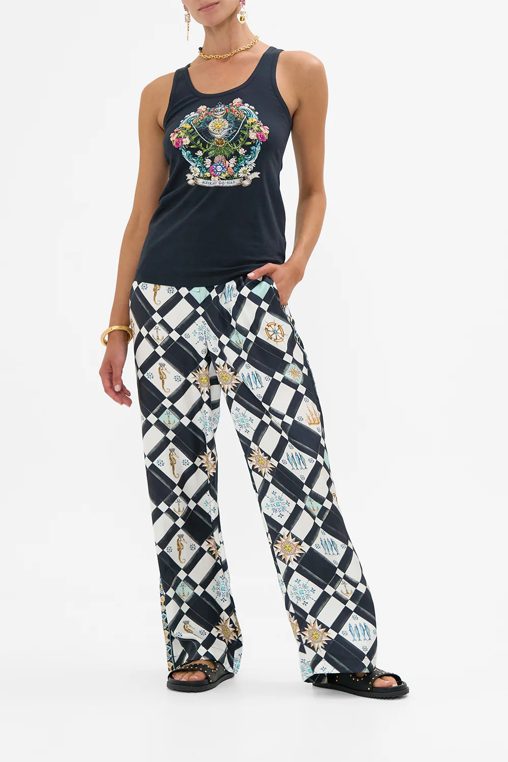 BUTTON FRONT LOUNGE PANT FOLK AFLOAT