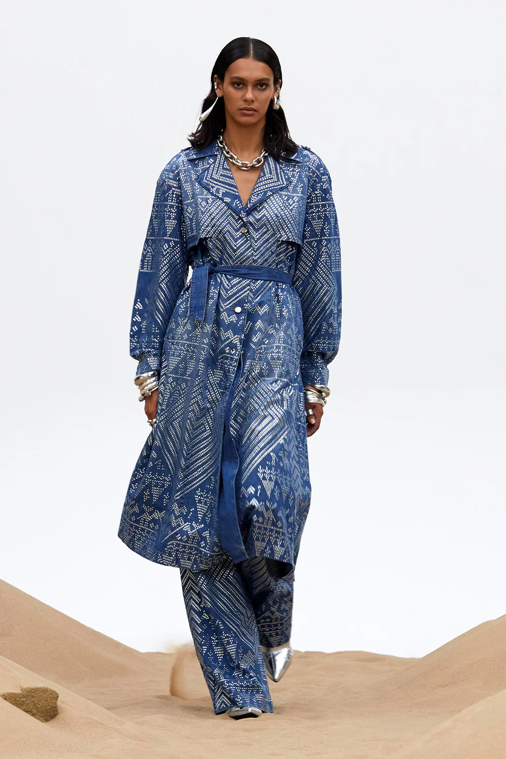 DESERT REIGN LONGLINE BELTED TRENCH COAT DENIM - Image 10