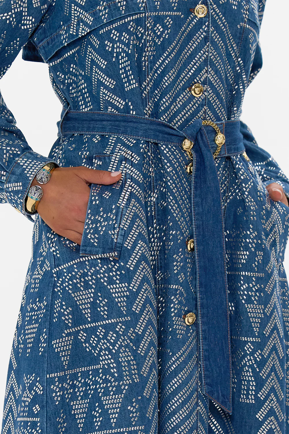DESERT REIGN LONGLINE BELTED TRENCH COAT DENIM - Image 2