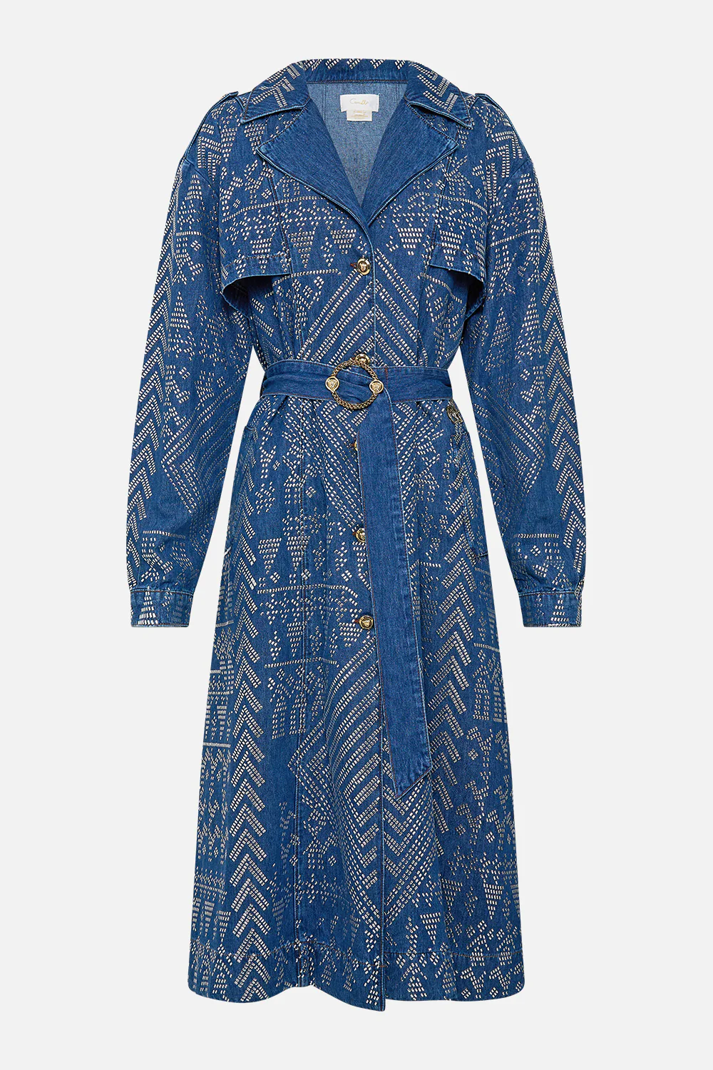 DESERT REIGN LONGLINE BELTED TRENCH COAT DENIM - Image 3