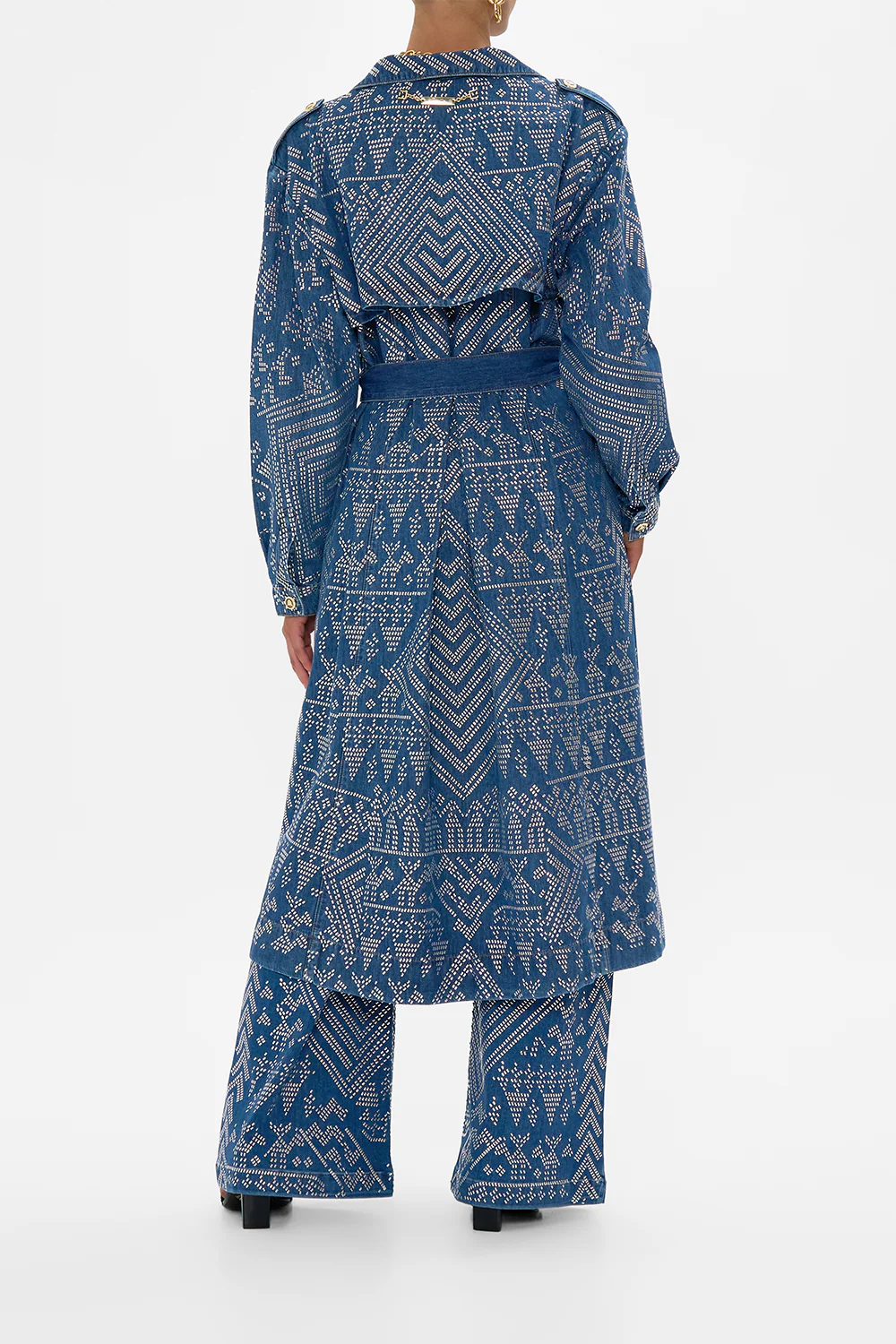 DESERT REIGN LONGLINE BELTED TRENCH COAT DENIM - Image 4