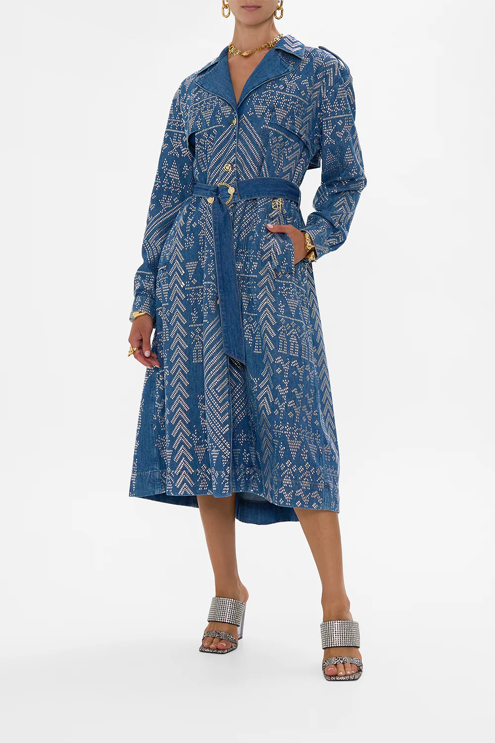DESERT REIGN LONGLINE BELTED TRENCH COAT DENIM - Image 8