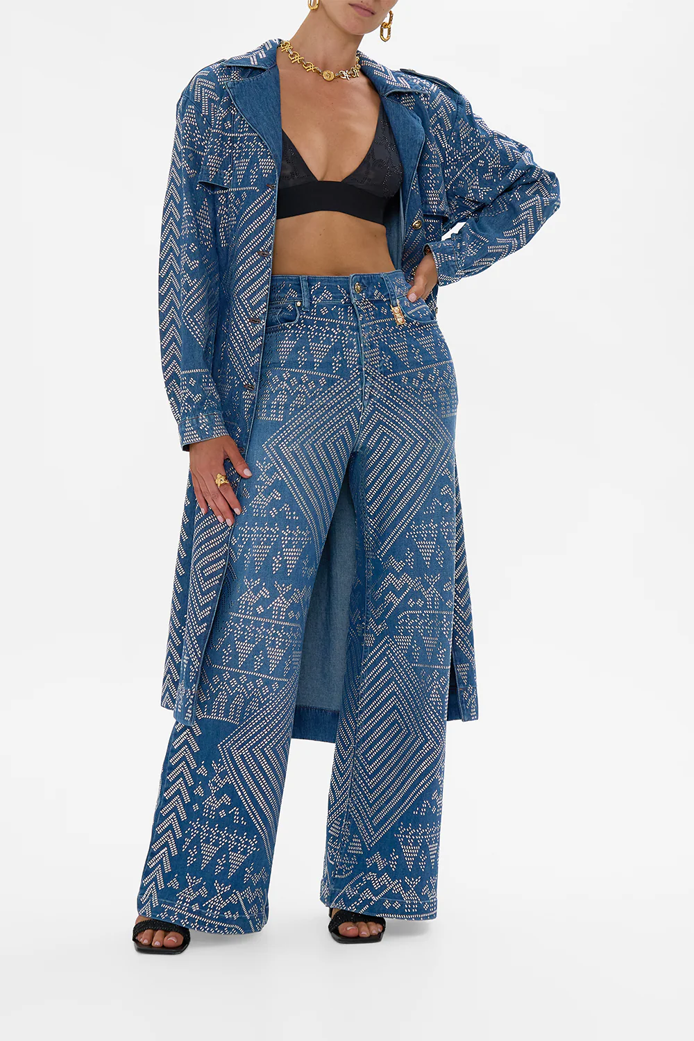 DESERT REIGN LONGLINE BELTED TRENCH COAT DENIM - Image 9