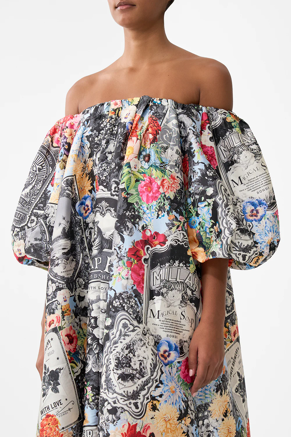 OFF SHOULDER LONG PUFF DRESS FLOWER SHOWERS - Image 5