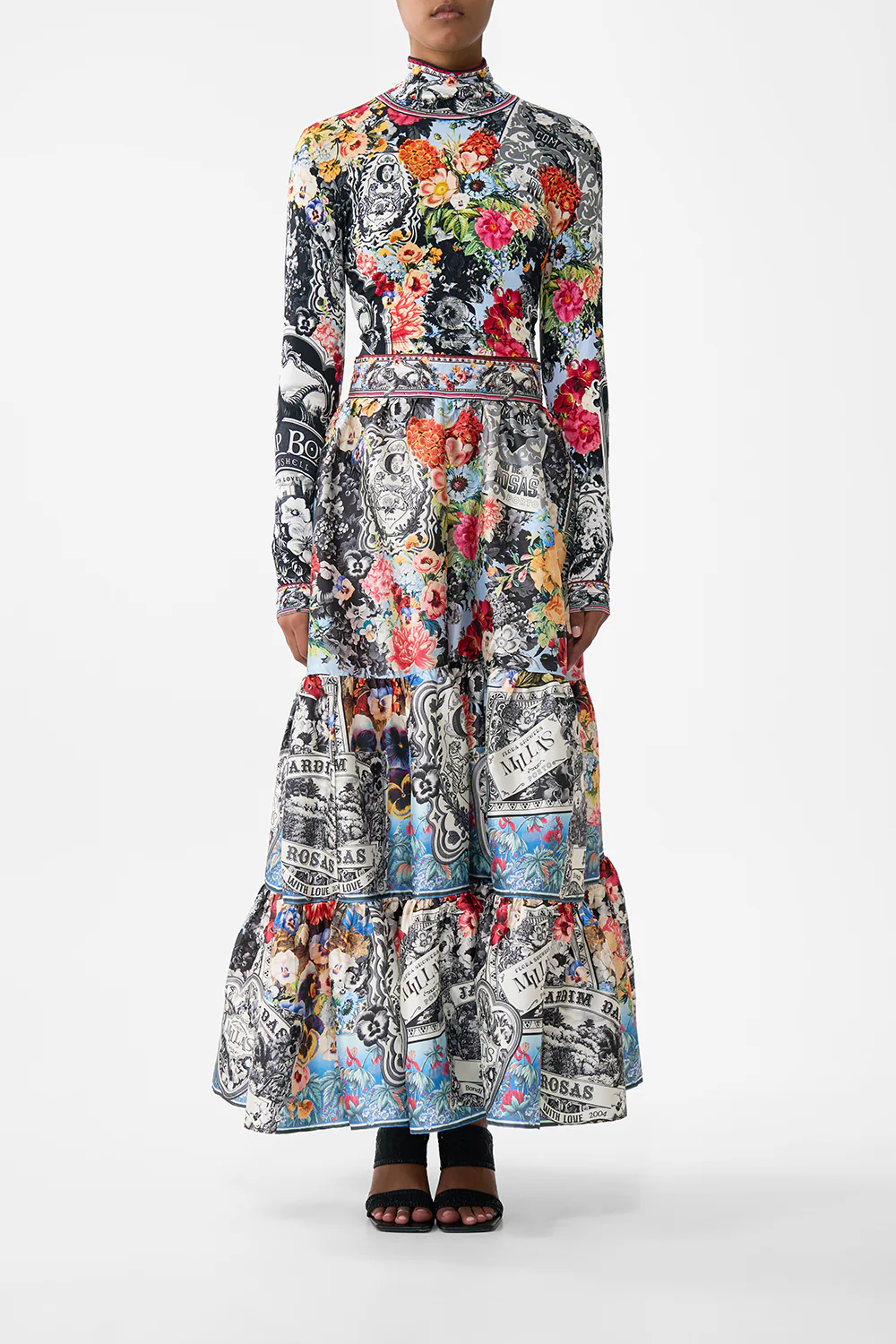 HIGH WAISTED TIERED SKIRT FLOWER SHOWERS