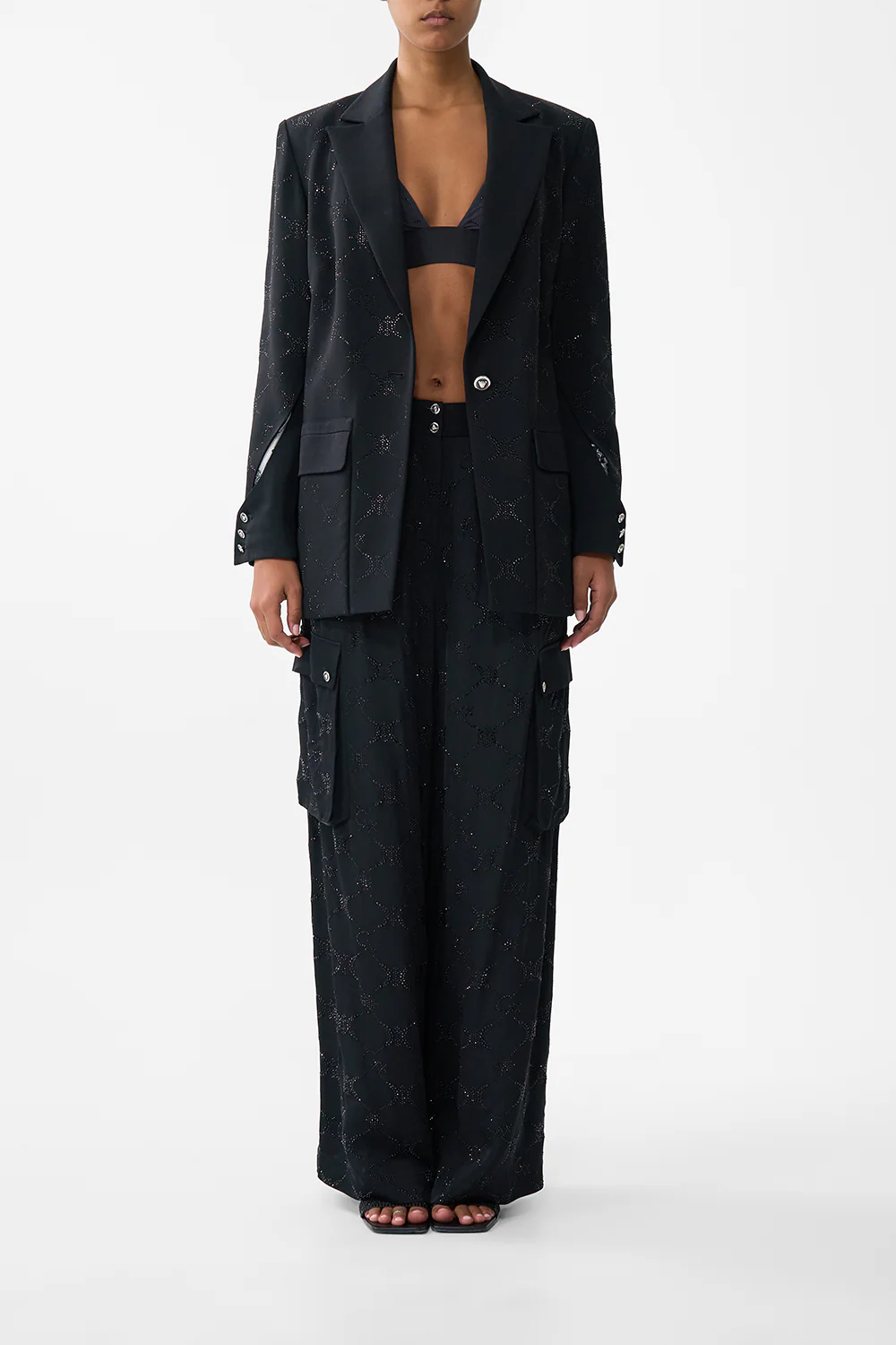 WIDE LEG UTILITY PANTS SOLID BLACK