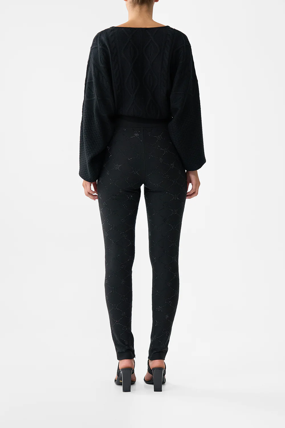 BUTTON EMBELLISHED PONTE PANT SOLID BLACK - Image 2