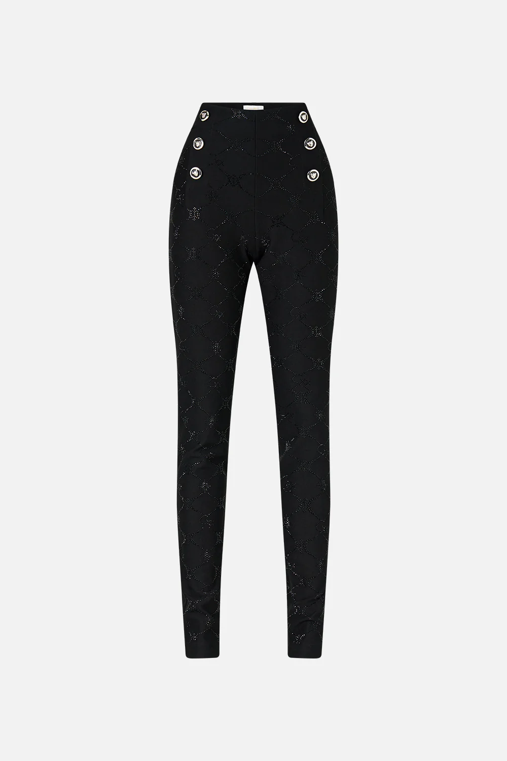 BUTTON EMBELLISHED PONTE PANT SOLID BLACK - Image 3