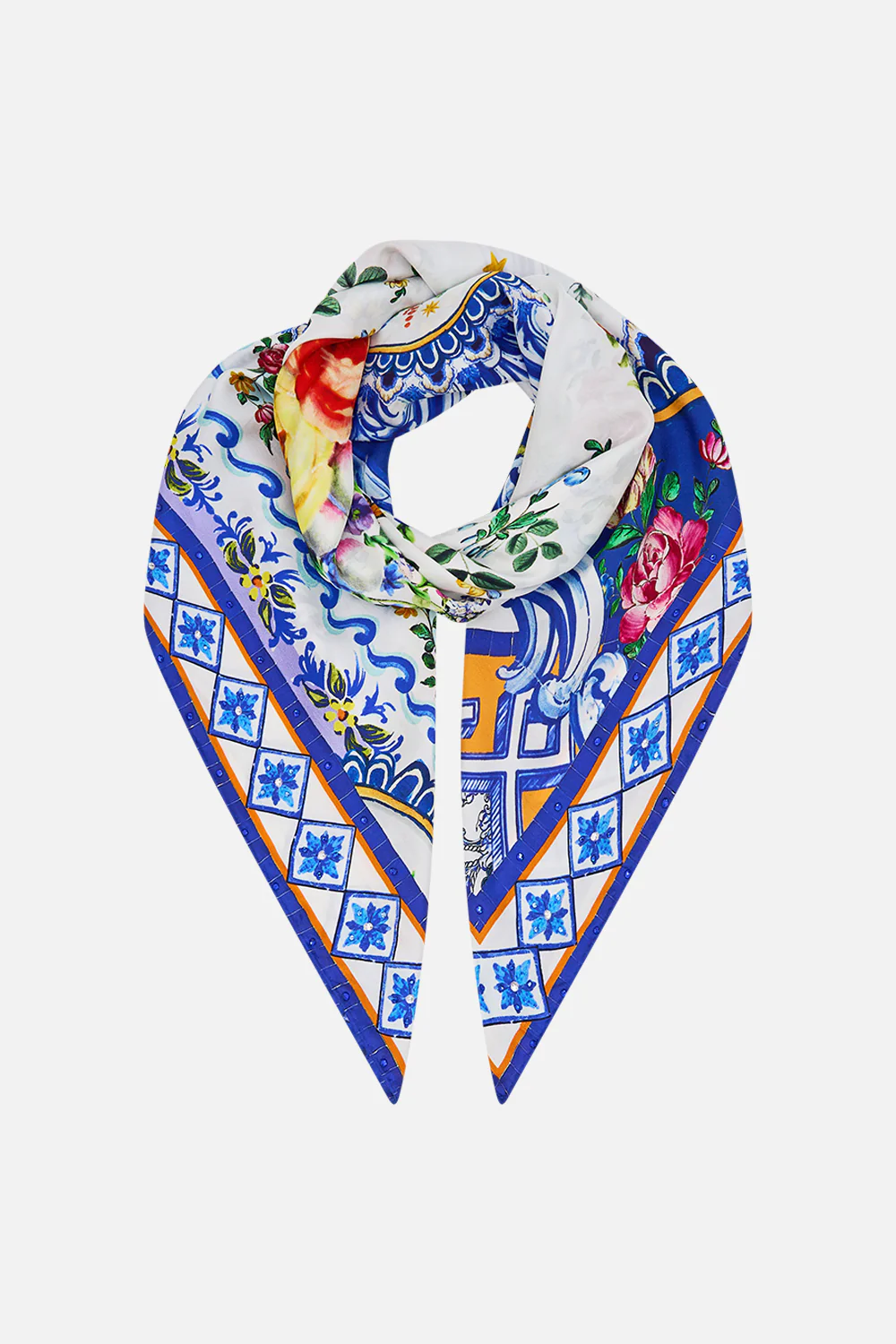 LARGE CRYSTALLED SILK SQUARE SCARF TILES DARLS