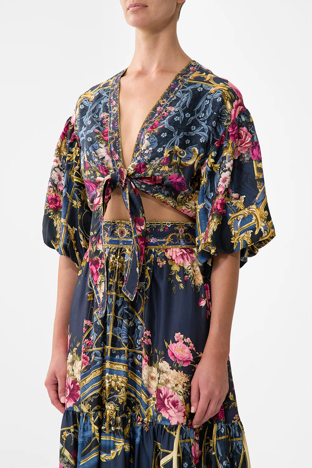 TIE FRONT PUFF SLEEVE TOP ORNATE ON A PLATE - Image 5