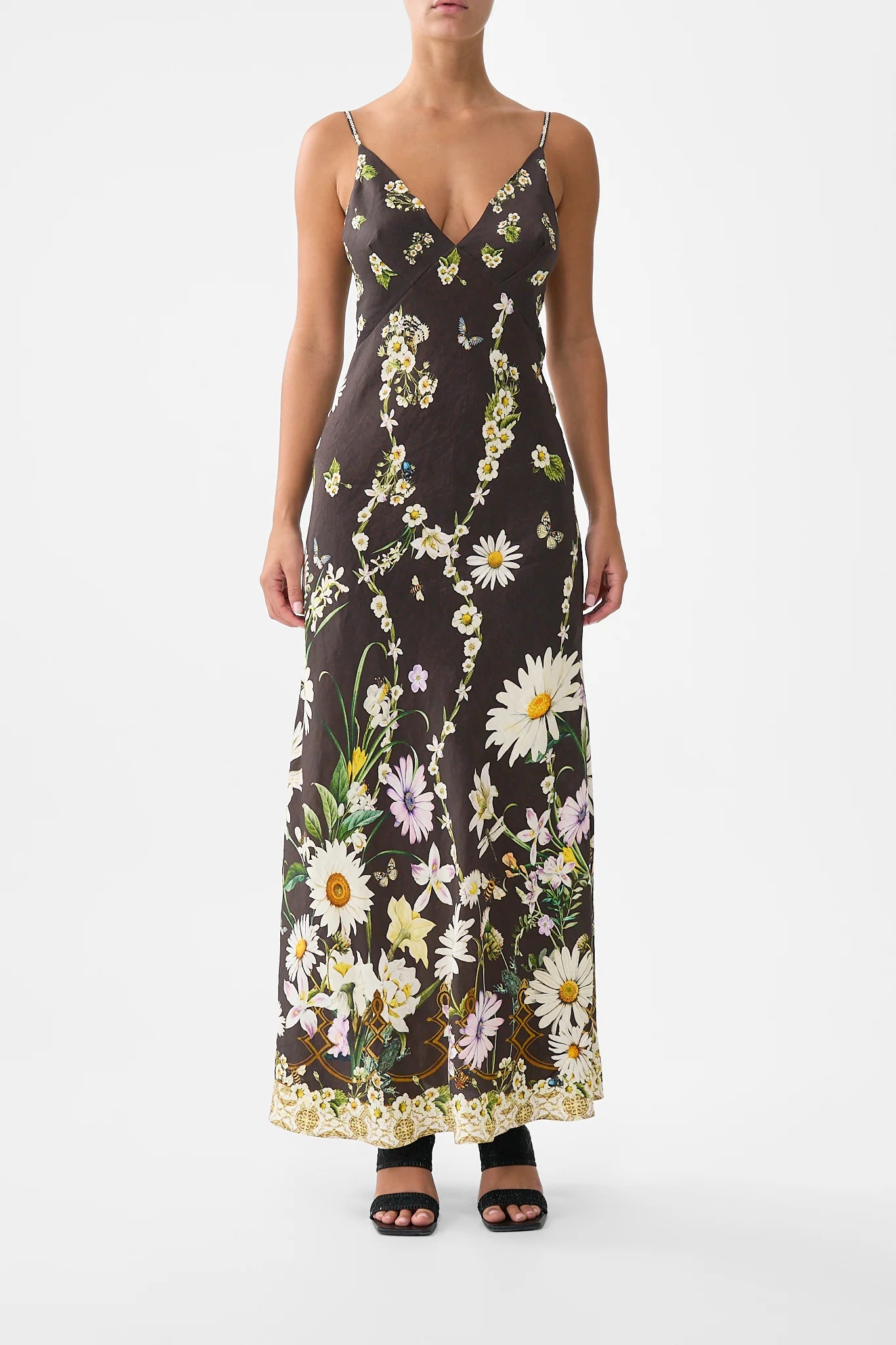 V NECK FULL LENGTH BIAS SLIP DRESS DISH IT, DAISY