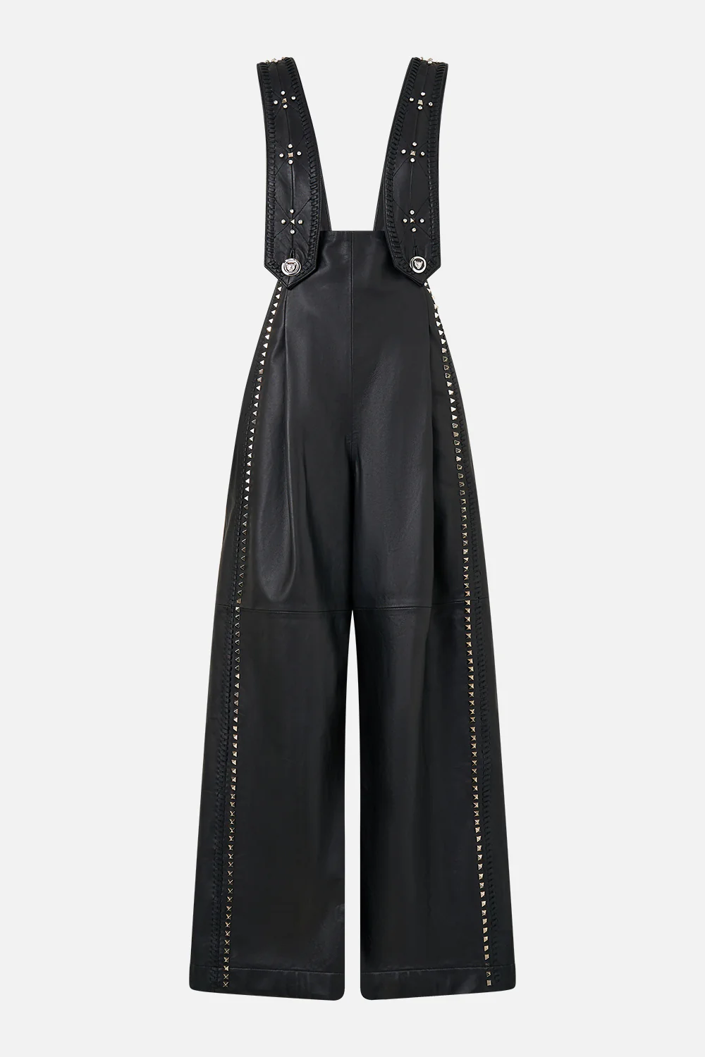 LEATHER PLEATED WIDE LEG JUMPSUIT SOLID BLACK - Image 3
