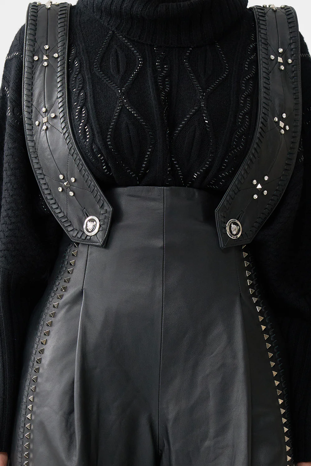 LEATHER PLEATED WIDE LEG JUMPSUIT SOLID BLACK - Image 6
