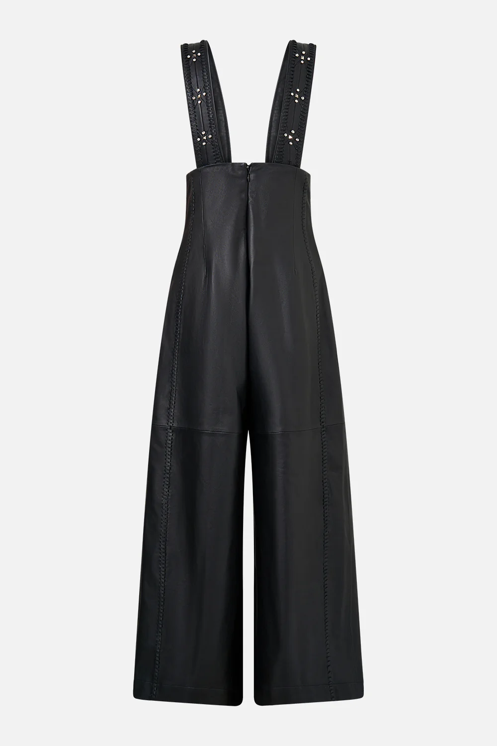 LEATHER PLEATED WIDE LEG JUMPSUIT SOLID BLACK - Image 8