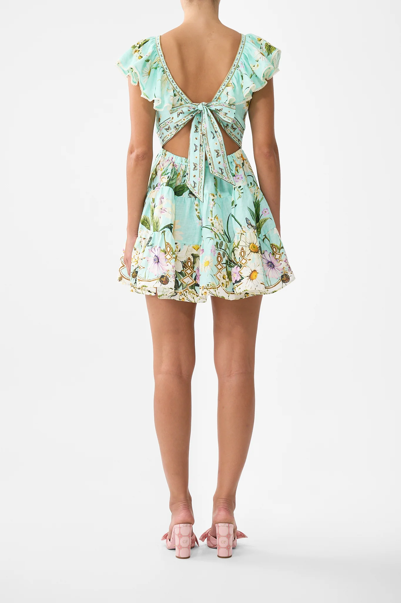 TIERED SHORT DRESS WITH NECK FRILL FLORAL FREEFALL - Image 2