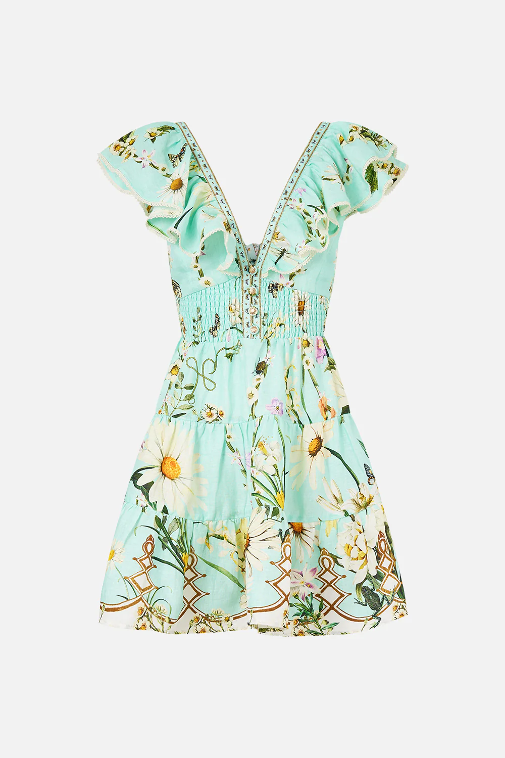 TIERED SHORT DRESS WITH NECK FRILL FLORAL FREEFALL - Image 3