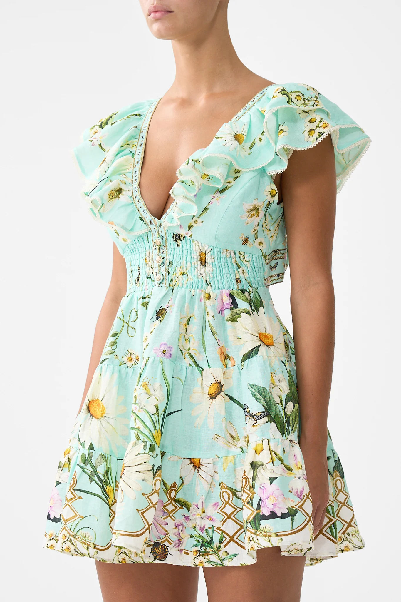 TIERED SHORT DRESS WITH NECK FRILL FLORAL FREEFALL - Image 5